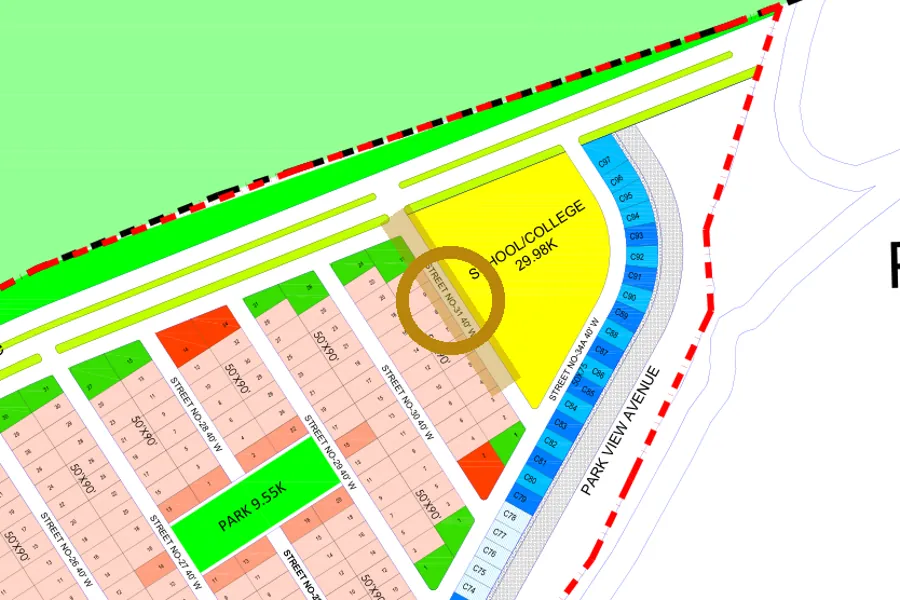Street 31 in the North-East sector on the Margalla Enclave master plan, marked with a ring