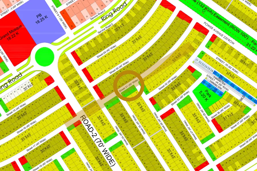 Street 31 in the South sector on the Margalla Enclave master plan, marked with a ring