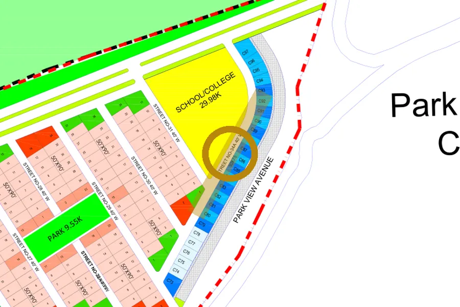 Street 34A in the North-East sector on the Margalla Enclave master plan, marked with a ring