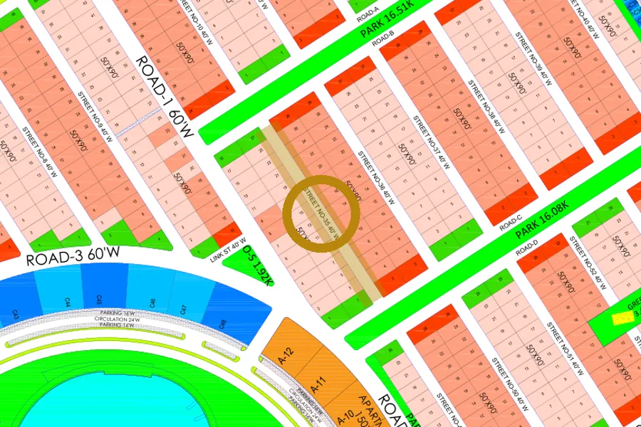Street 35 in the North-East sector on the Margalla Enclave master plan, marked with a ring