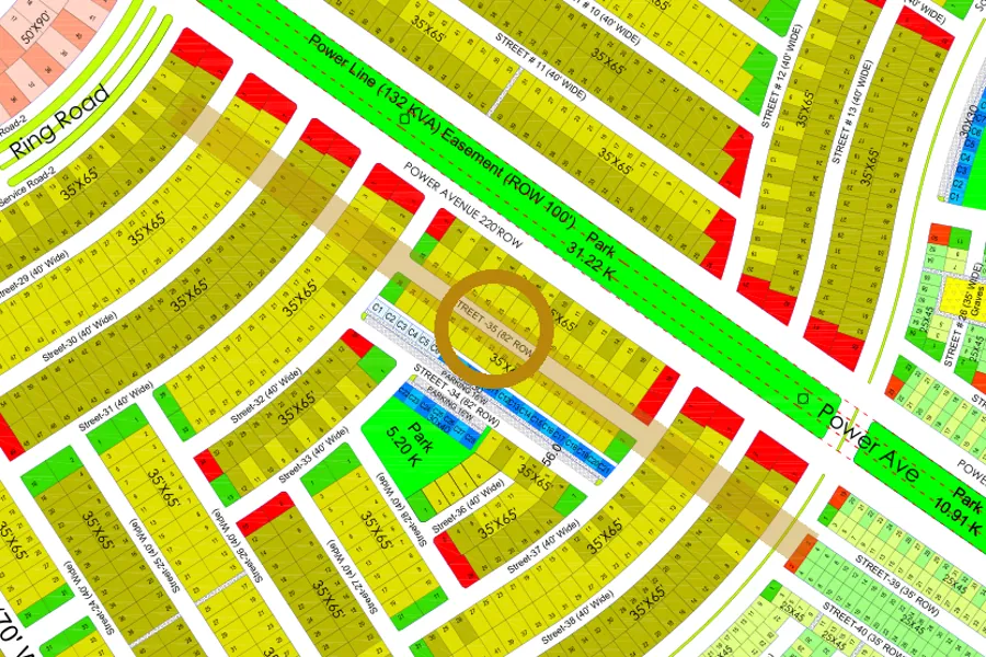 Street 35 in the South sector on the Margalla Enclave master plan, marked with a ring