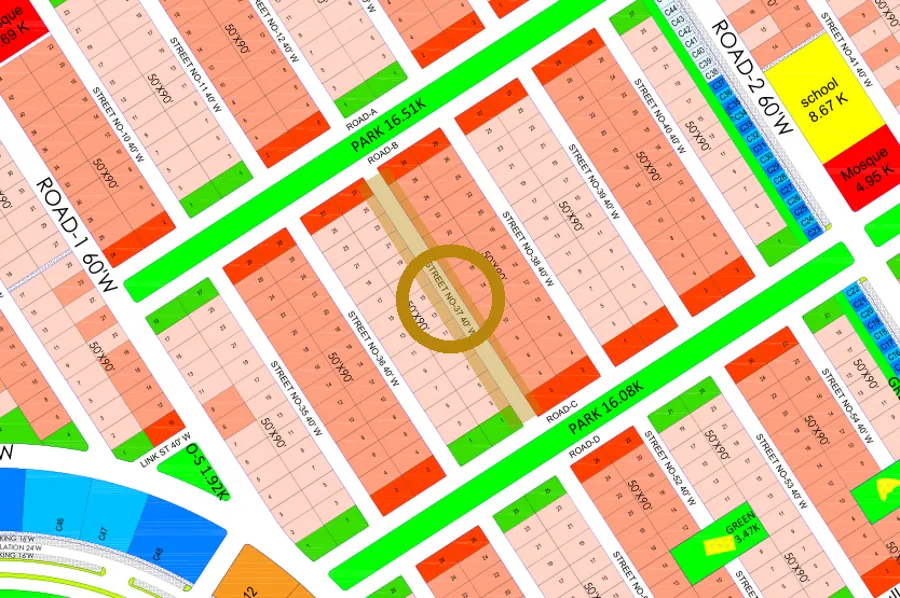 Street 37 in the North-East sector on the Margalla Enclave master plan, marked with a ring