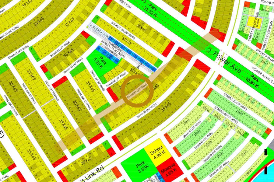 Street 37 in the South sector on the Margalla Enclave master plan, marked with a ring