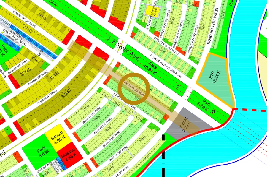 Street 39 in the South-East sector on the Margalla Enclave master plan, marked with a ring