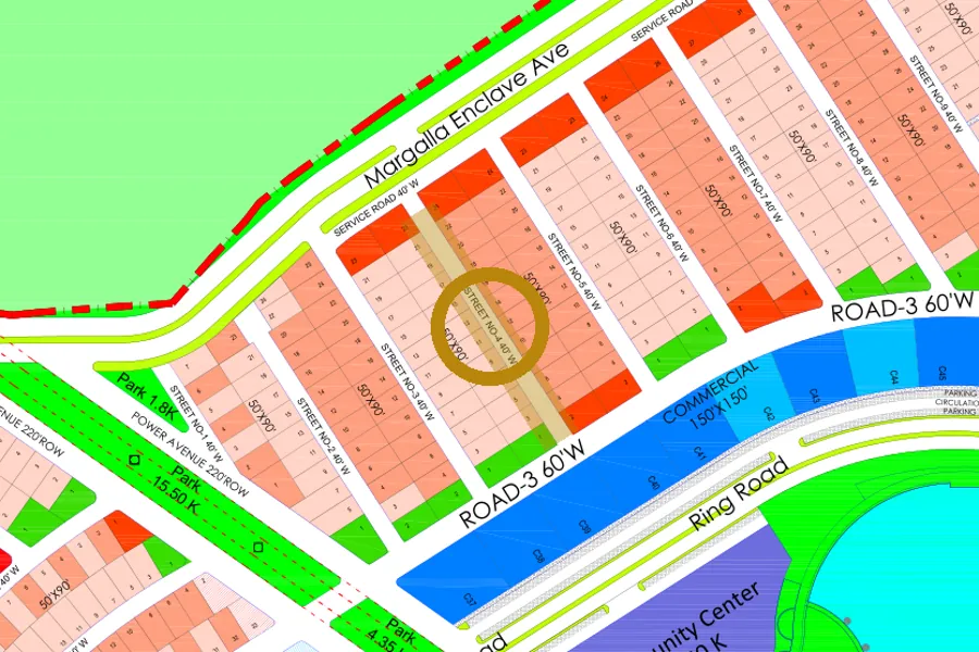 Street 4 in the North-East sector on the Margalla Enclave master plan, marked with a ring