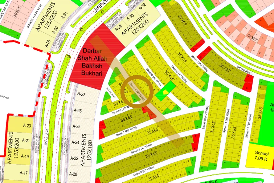 Street 4 in the South-West sector on the Margalla Enclave master plan, marked with a ring