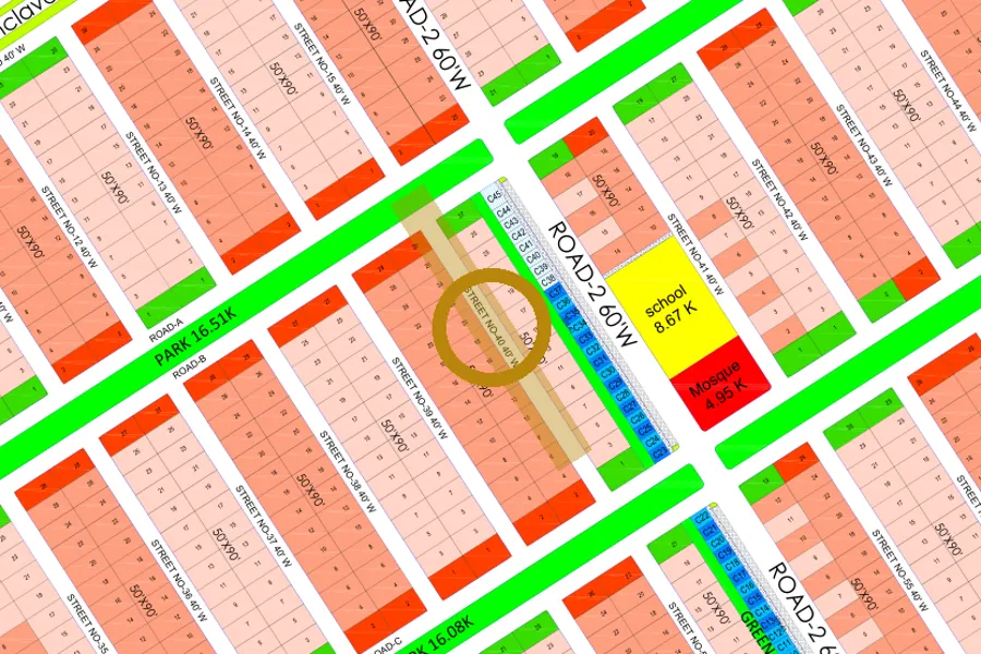 Street 40 in the North-East sector on the Margalla Enclave master plan, marked with a ring