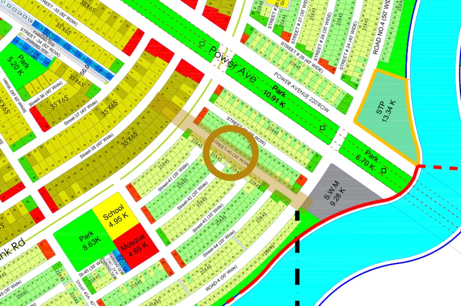 Street 40 in the South-East sector on the Margalla Enclave master plan, marked with a ring