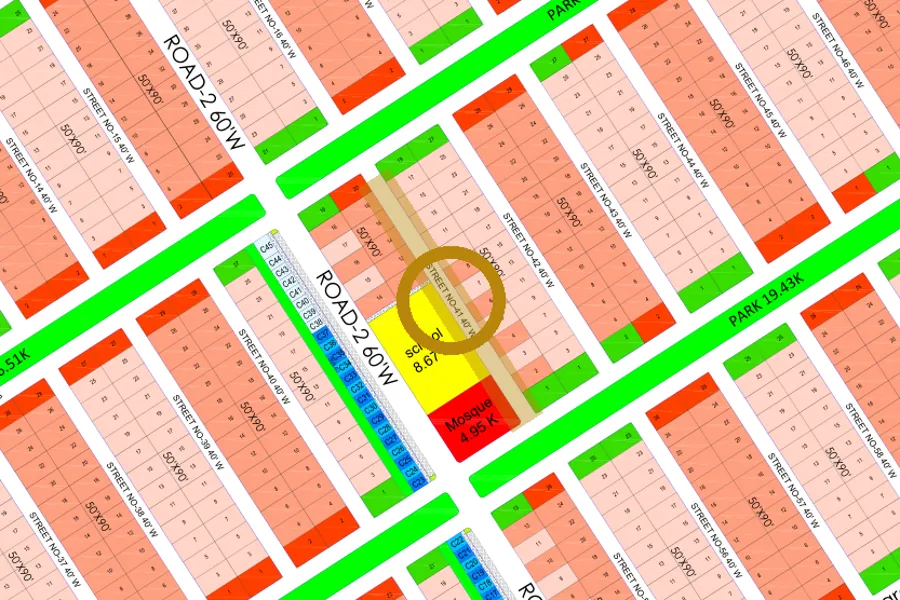 Street 41 in the North-East sector on the Margalla Enclave master plan, marked with a ring