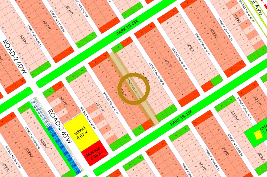 Street 43 in the North-East sector on the Margalla Enclave master plan, marked with a ring