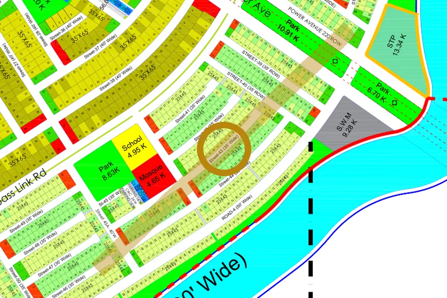 Street 43 in the South-East sector on the Margalla Enclave master plan, marked with a ring