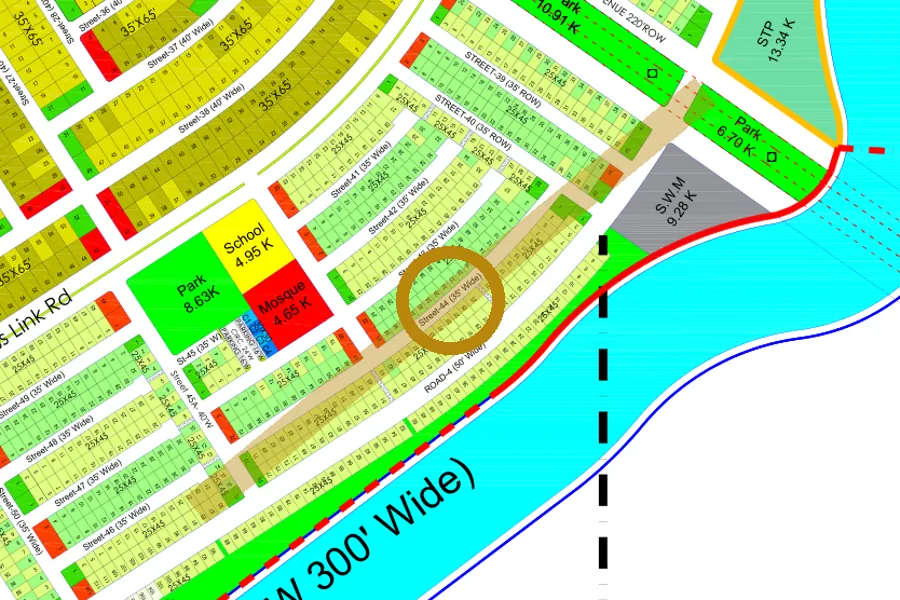 Street 44 in the South-East sector on the Margalla Enclave master plan, marked with a ring