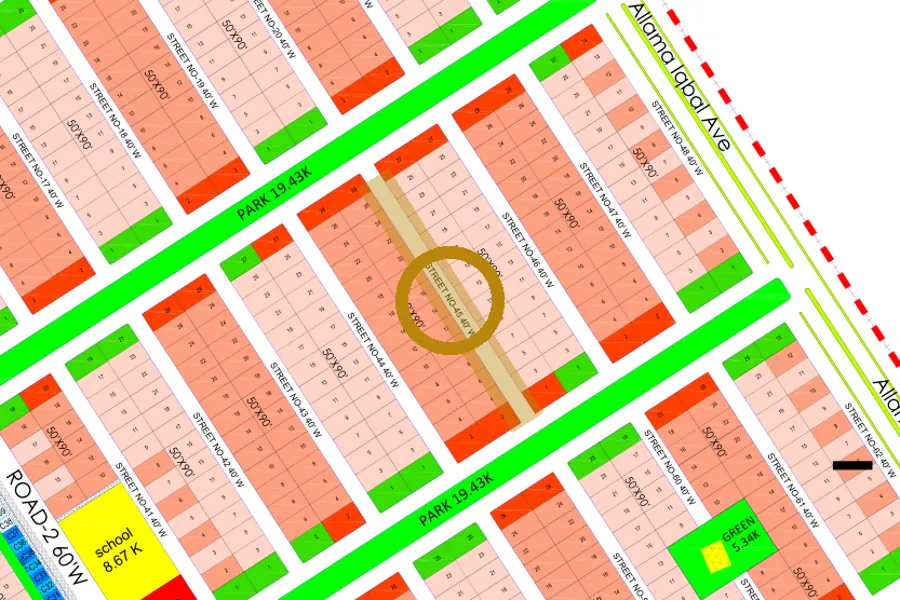 Street 45 in the North-East sector on the Margalla Enclave master plan, marked with a ring