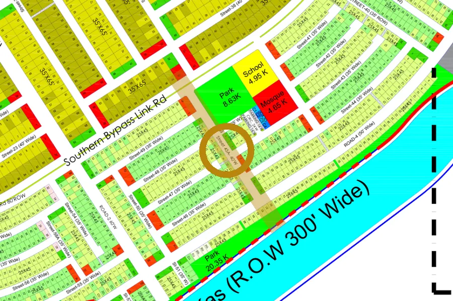 Street 45A in the South-East sector on the Margalla Enclave master plan, marked with a ring