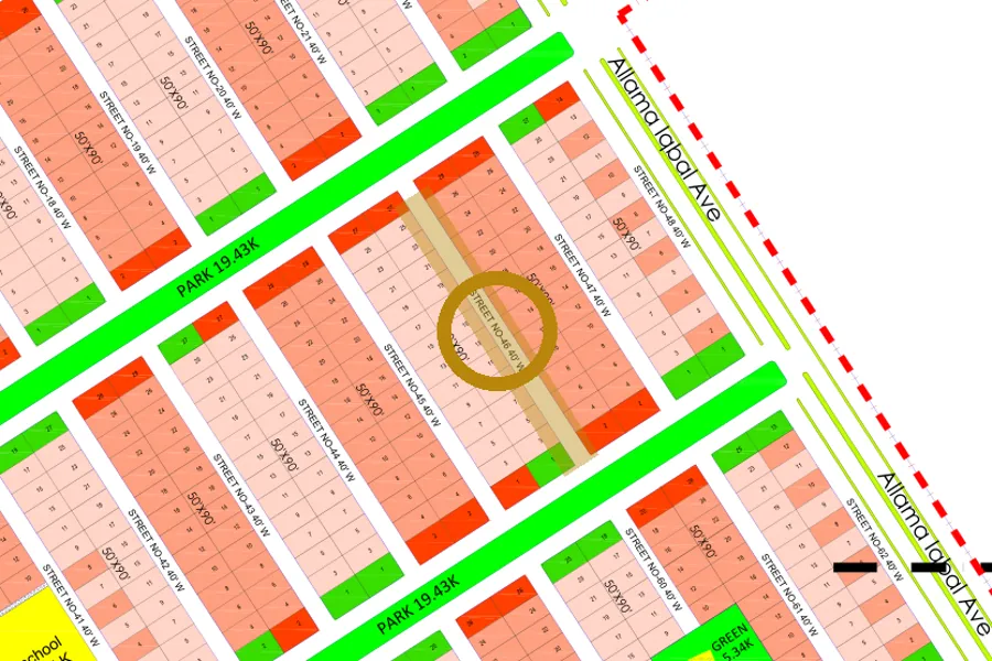 Street 46 in the North-East sector on the Margalla Enclave master plan, marked with a ring