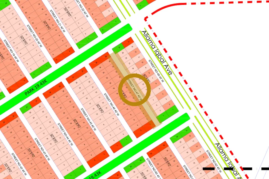 Street 47 in the North-East sector on the Margalla Enclave master plan, marked with a ring
