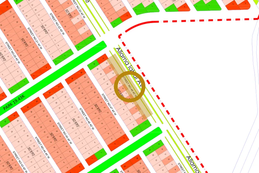 Street 48 in the North-East sector on the Margalla Enclave master plan, marked with a ring