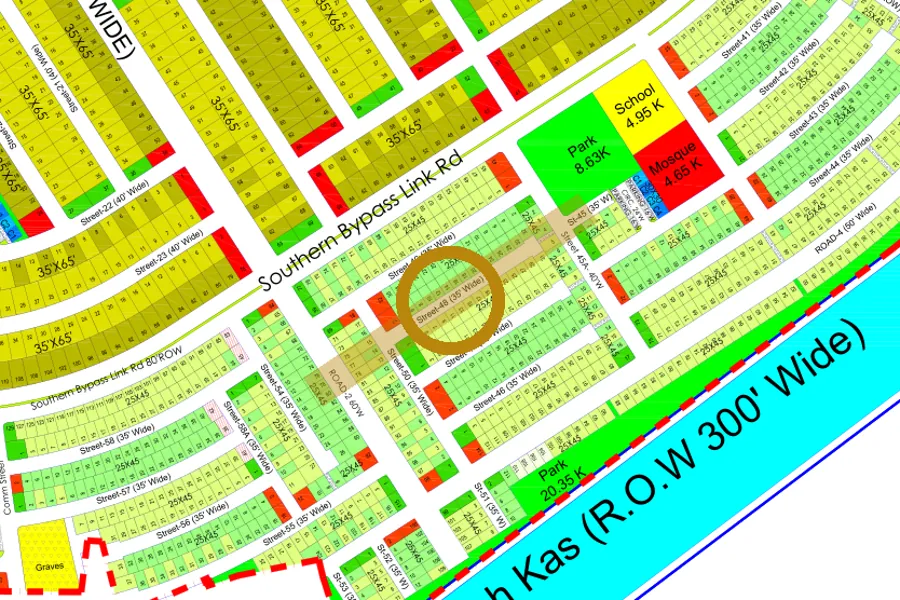 Street 48 in the South-East sector on the Margalla Enclave master plan, marked with a ring