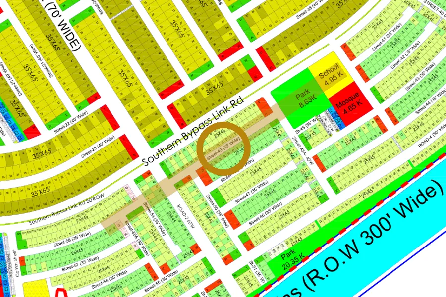 Street 49 in the South-East sector on the Margalla Enclave master plan, marked with a ring