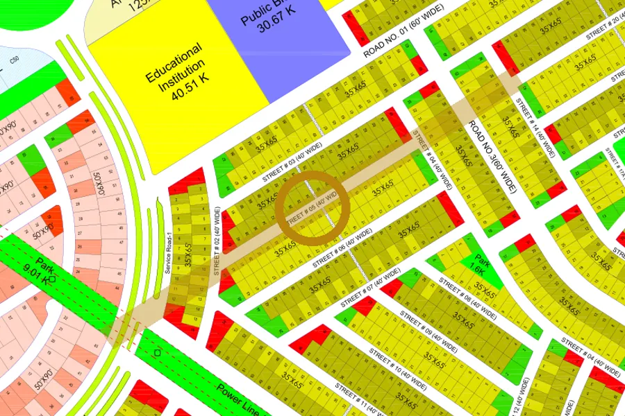 Street 5 in the South-East sector on the Margalla Enclave master plan, marked with a ring