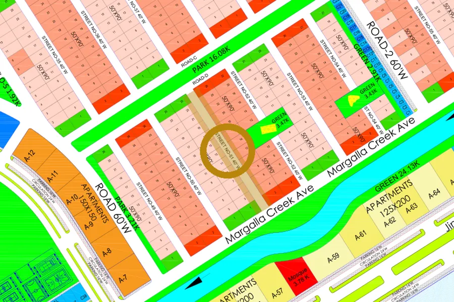Street 51 in the North-East sector on the Margalla Enclave master plan, marked with a ring