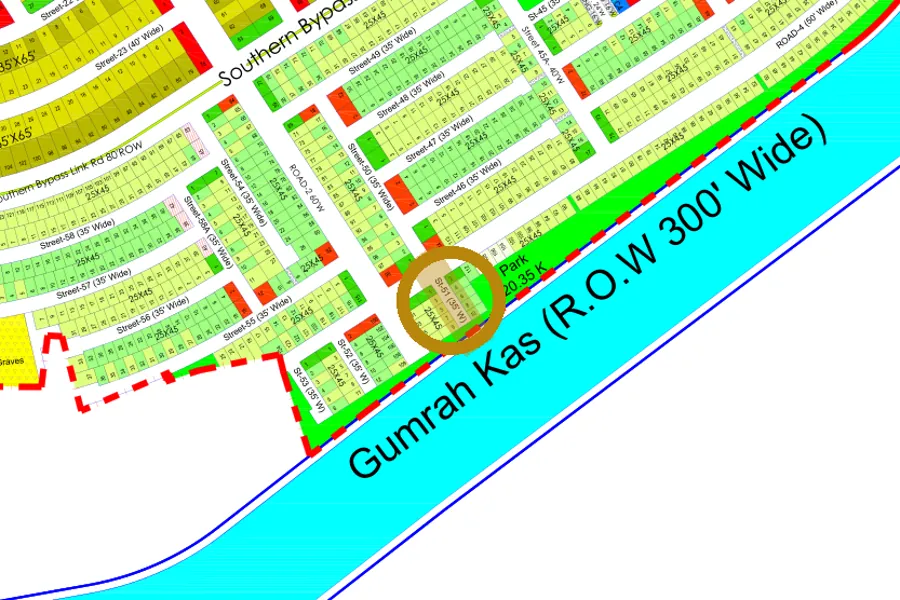Street 51 in the South-East sector on the Margalla Enclave master plan, marked with a ring