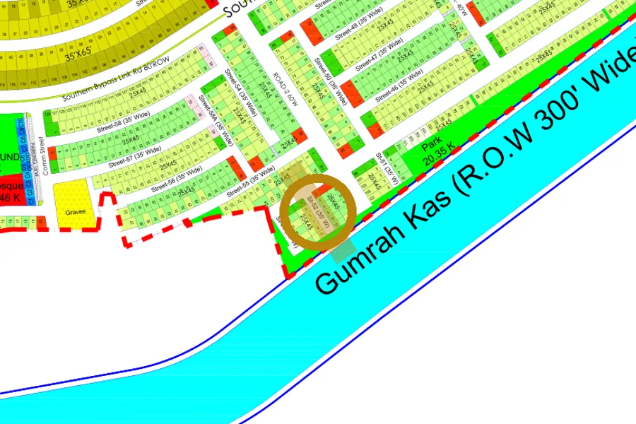 Street 52 in the South-East sector on the Margalla Enclave master plan, marked with a ring