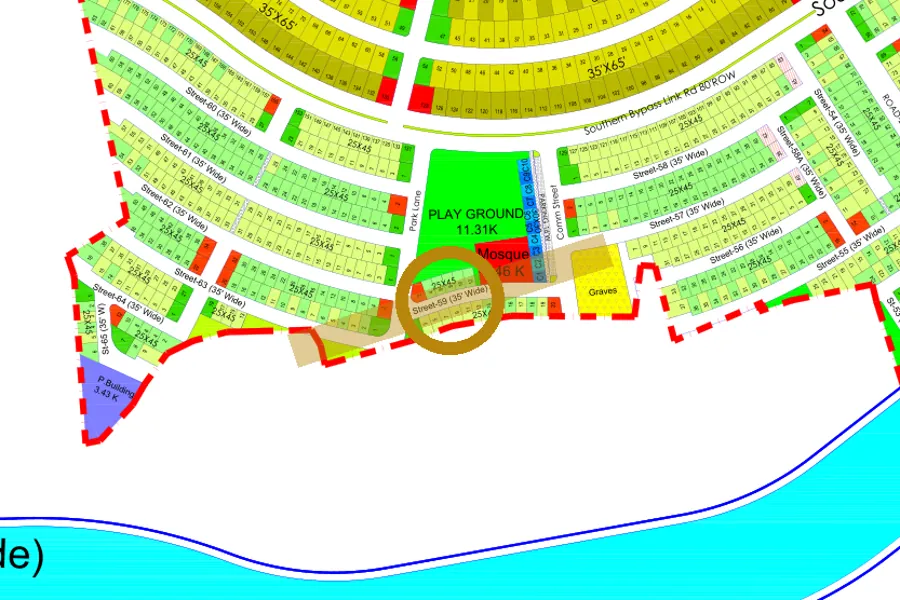 Street 59 in the South-East sector on the Margalla Enclave master plan, marked with a ring