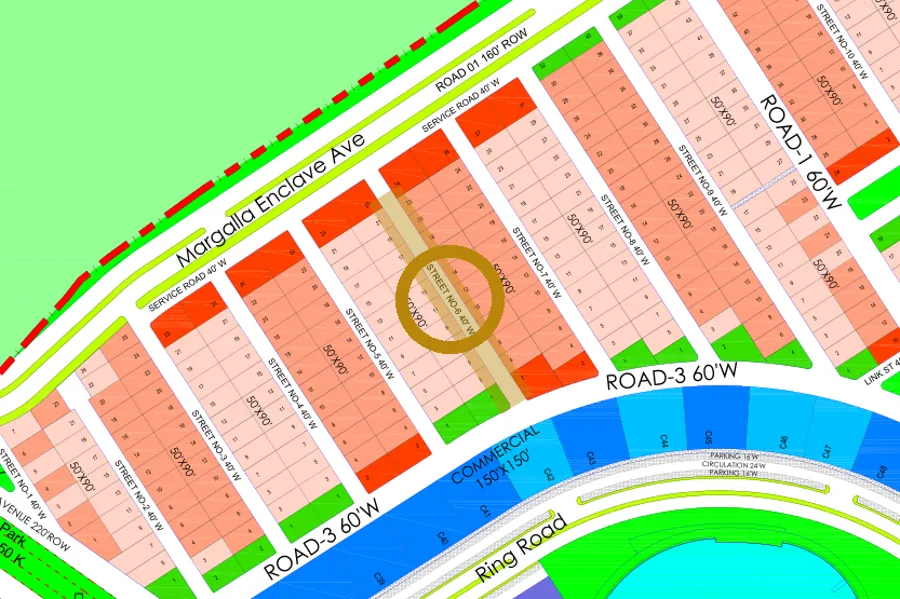 Street 6 in the North-East sector on the Margalla Enclave master plan, marked with a ring