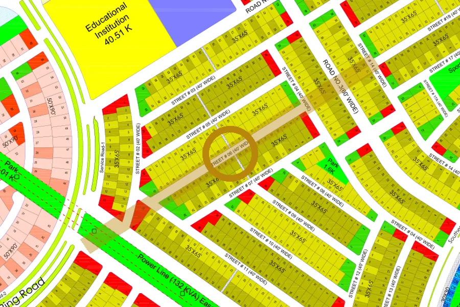 Street 6 in the South-East sector on the Margalla Enclave master plan, marked with a ring