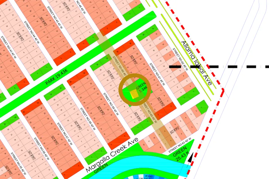 Street 60 in the North-East sector on the Margalla Enclave master plan, marked with a ring
