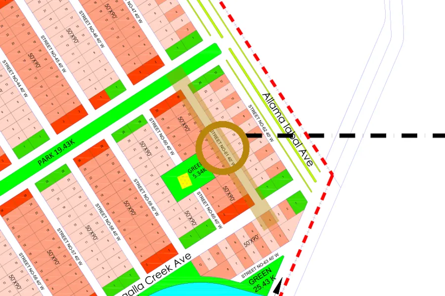 Street 61 in the North-East sector on the Margalla Enclave master plan, marked with a ring