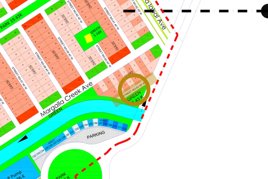 Street 63 in the North-East sector on the Margalla Enclave master plan, marked with a ring