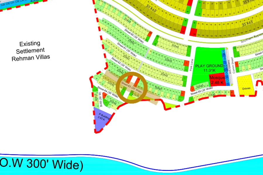 Street 63 in the South-East sector on the Margalla Enclave master plan, marked with a ring