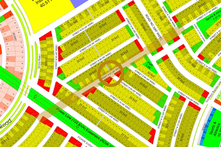 Street 7 in the South-East sector on the Margalla Enclave master plan, marked with a ring