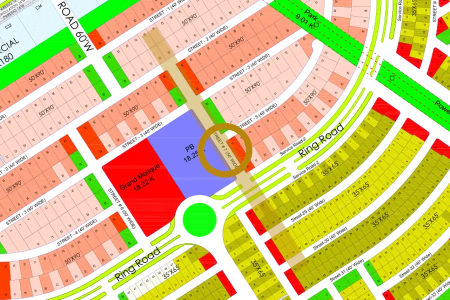 Street 7 in the South sector on the Margalla Enclave master plan, marked with a ring