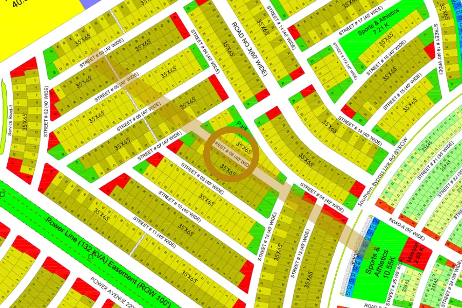 Street 8 in the South-East sector on the Margalla Enclave master plan, marked with a ring