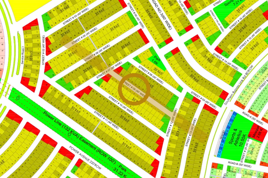 Street 9 in the South-East sector on the Margalla Enclave master plan, marked with a ring